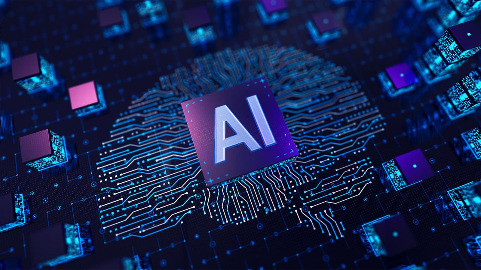 AI agent interface on a violet gradient