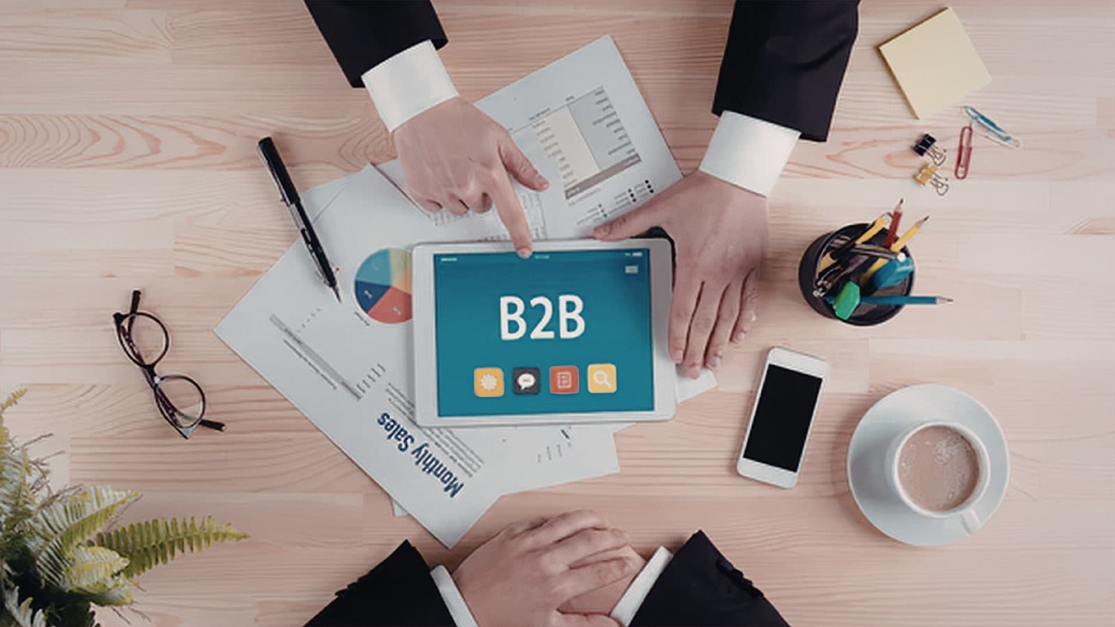 B2B marketing dashboards on a violet gradient