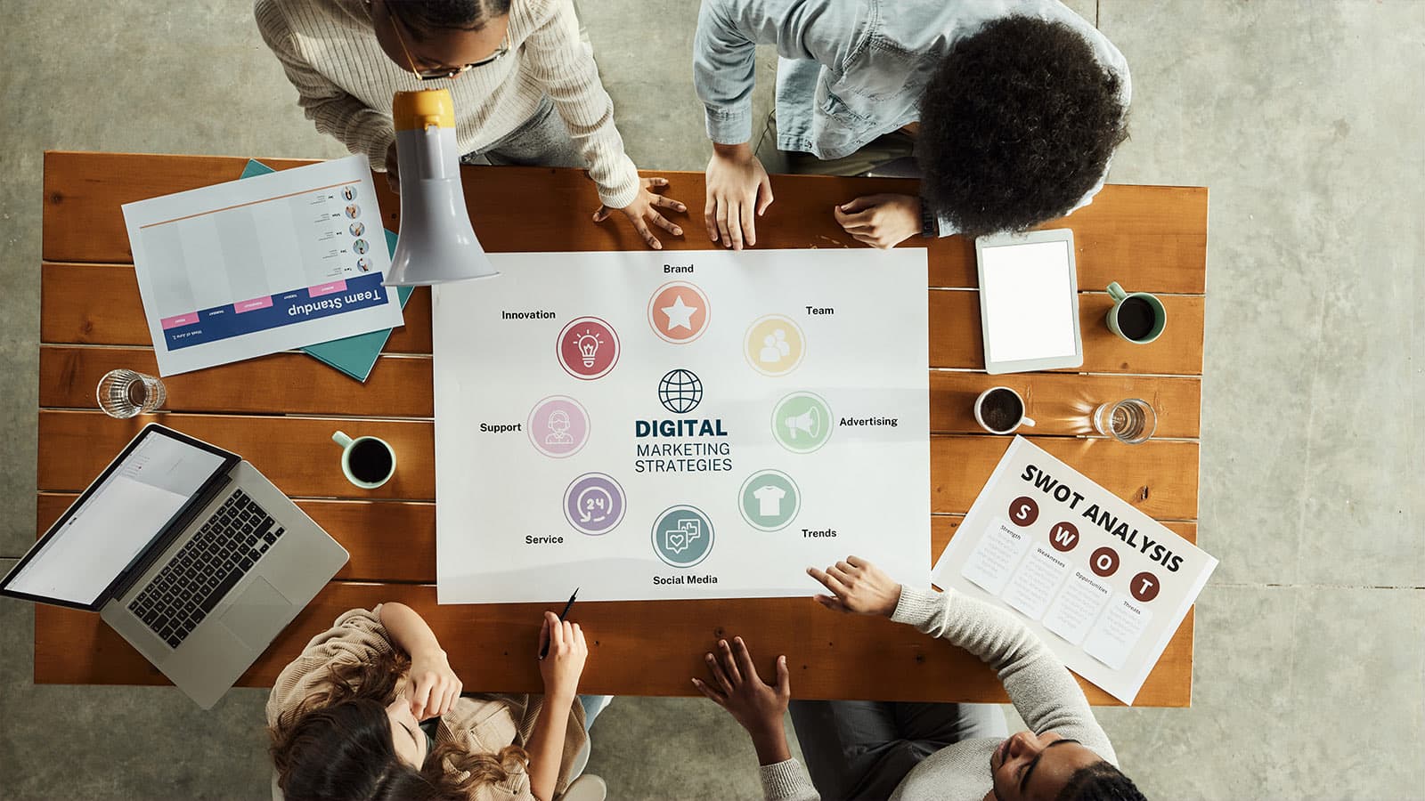 Marketing strategy roadmap on a coral gradient