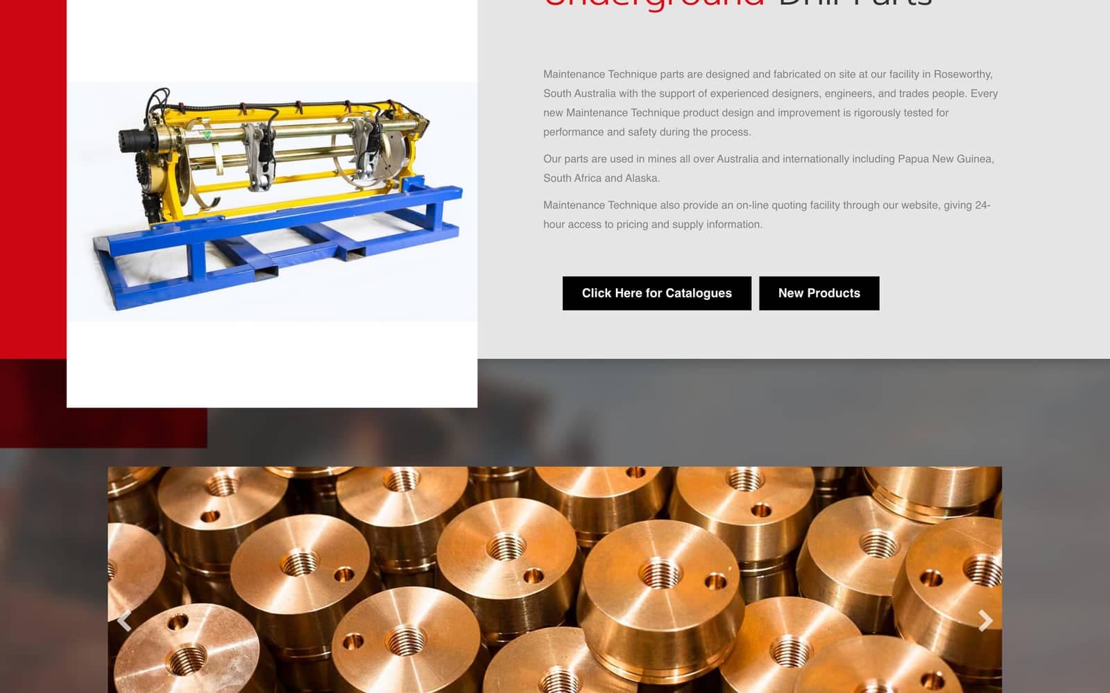 Underground drill parts — fabricated in South Australia, with online quoting