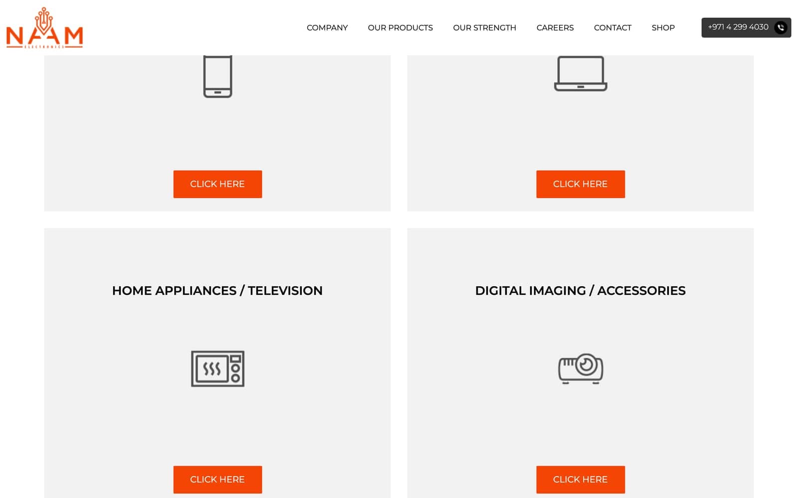 Product categories — mobiles, laptops, home appliances and imaging