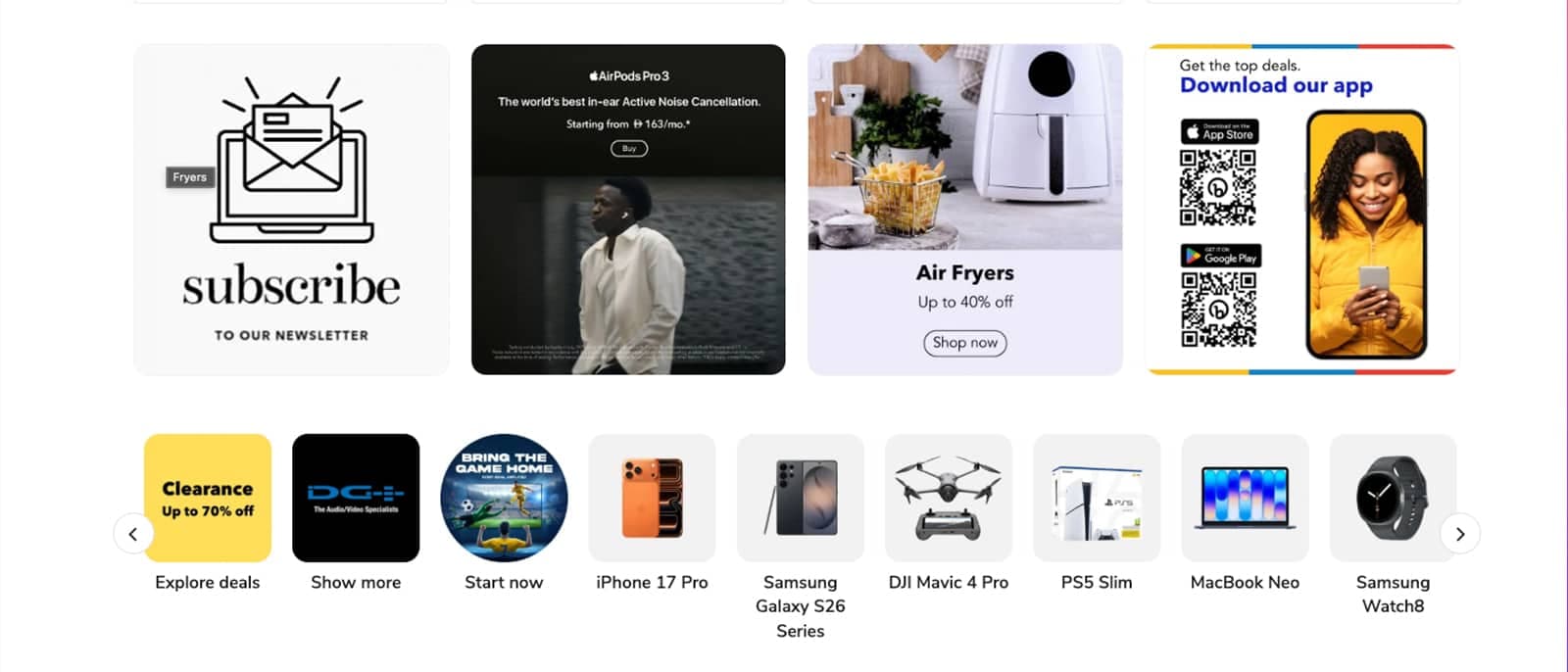 Sharaf DG featured deals and product categories — iPhone, Samsung, PS5 and more