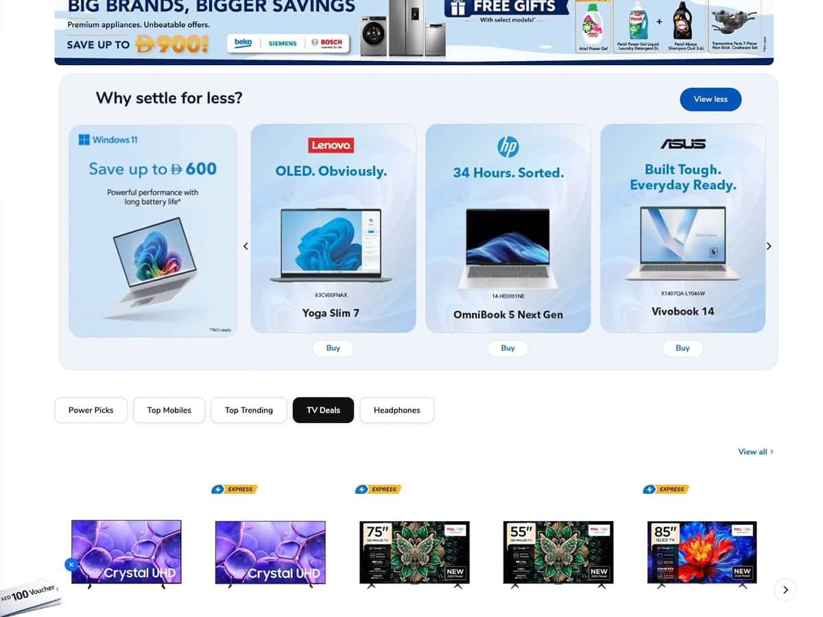 Sharaf DG laptop showcase and TV deals